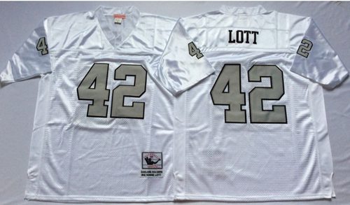 Mitchell And Ness Raiders #42 Ronnie Lott White Silver No. Throwback Stitched NFL Jersey - Click Image to Close